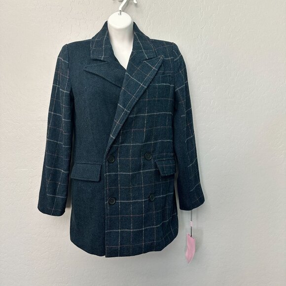 NEW Avec Les Filles Anthropologie Navy Blue Plaid Wool Blend Blazer Jacket XS - Picture 8 of 15